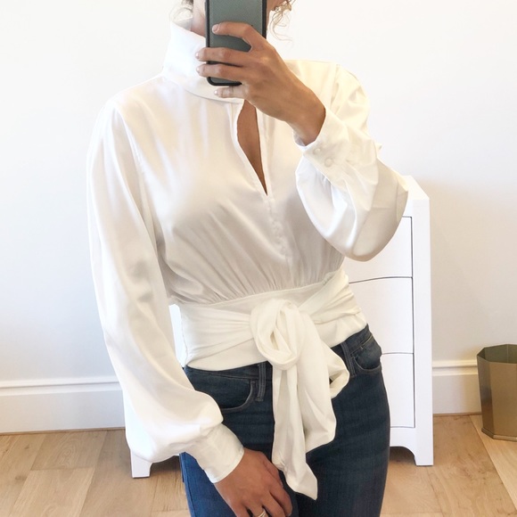 MILAN Black Cropped Keyhole Mock Tie Blouse - Picture 10 of 12